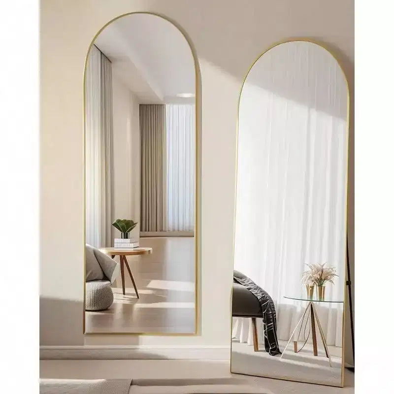 Specchio ad arco a figura intera da 147 cm, specchio da terra dorato con supporto, specchio da parete indipendente per camera da letto e spogliatoio