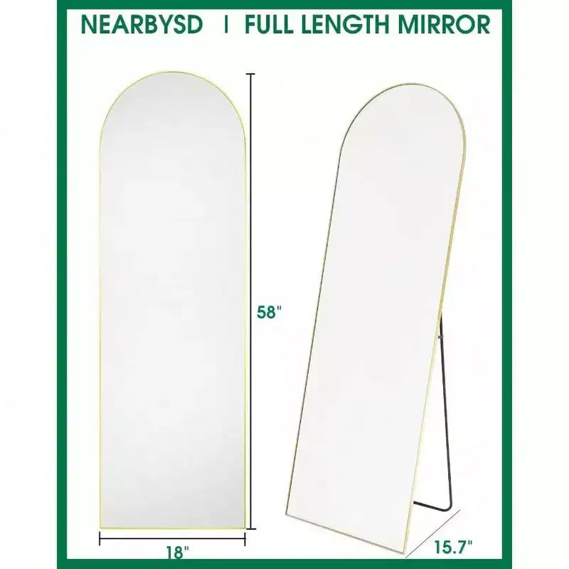 Specchio ad arco a figura intera da 147 cm, specchio da terra dorato con supporto, specchio da parete indipendente per camera da letto e spogliatoio