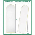 Specchio ad arco a figura intera da 147 cm, specchio da terra dorato con supporto, specchio da parete indipendente per camera da letto e spogliatoio