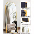 Specchio ad arco a figura intera da 147 cm, specchio da terra dorato con supporto, specchio da parete indipendente per camera da letto e spogliatoio