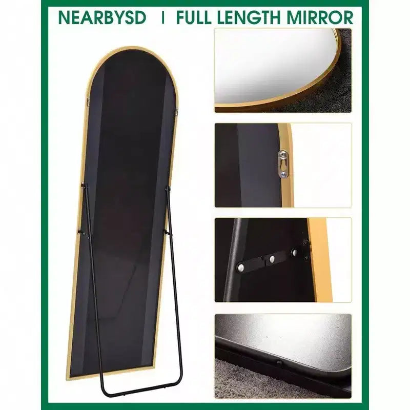 Specchio ad arco a figura intera da 147 cm, specchio da terra dorato con supporto, specchio da parete indipendente per camera da letto e spogliatoio