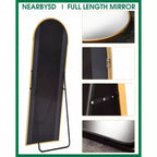 Specchio ad arco a figura intera da 147 cm, specchio da terra dorato con supporto, specchio da parete indipendente per camera da letto e spogliatoio