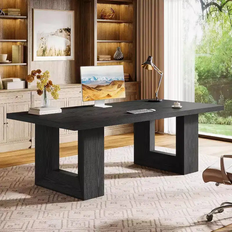 Lantine Home Office Desk, 62.99 Large Farmhouse Executive Desk, Computer Table for Office, Conference Room, Study Room (Black)