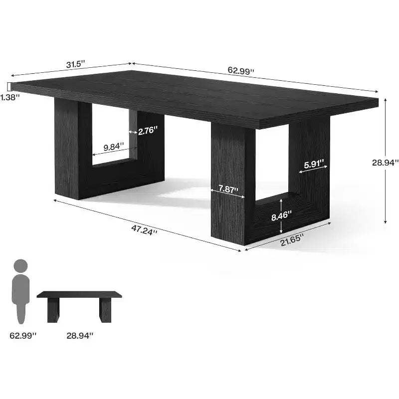 Scrivania direzionale grande da 62.99" in stile rustico, tavolo per computer da ufficio, sala conferenze, studio, nero