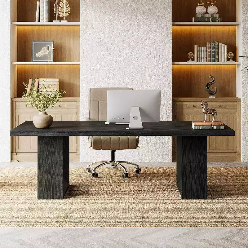 Scrivania direzionale grande da 62.99" in stile rustico, tavolo per computer da ufficio, sala conferenze, studio, nero