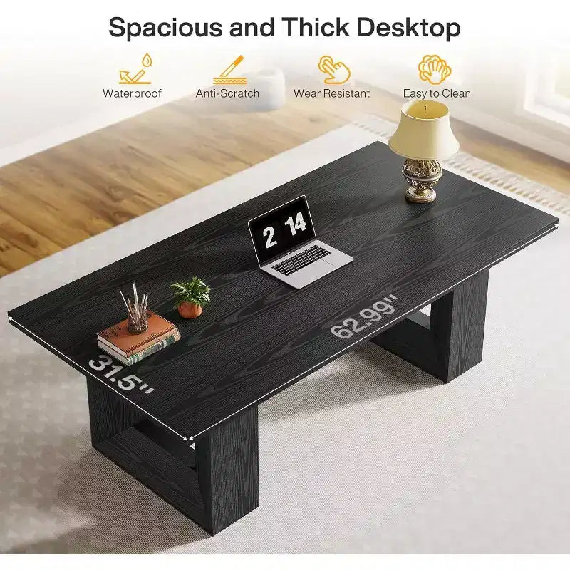 Scrivania direzionale grande da 62.99" in stile rustico, tavolo per computer da ufficio, sala conferenze, studio, nero