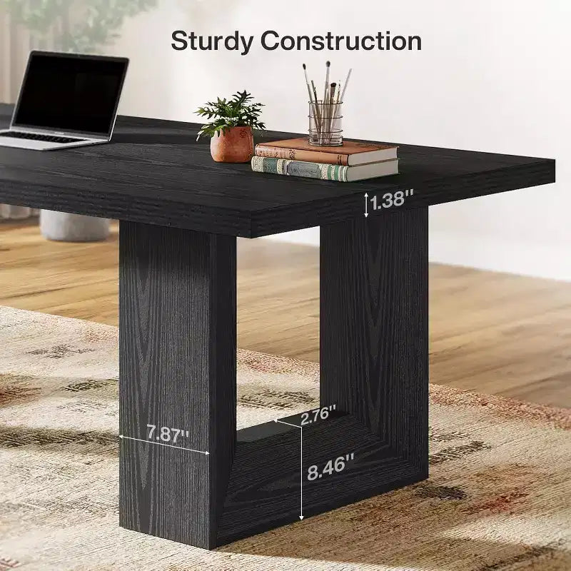 Scrivania direzionale grande da 62.99" in stile rustico, tavolo per computer da ufficio, sala conferenze, studio, nero
