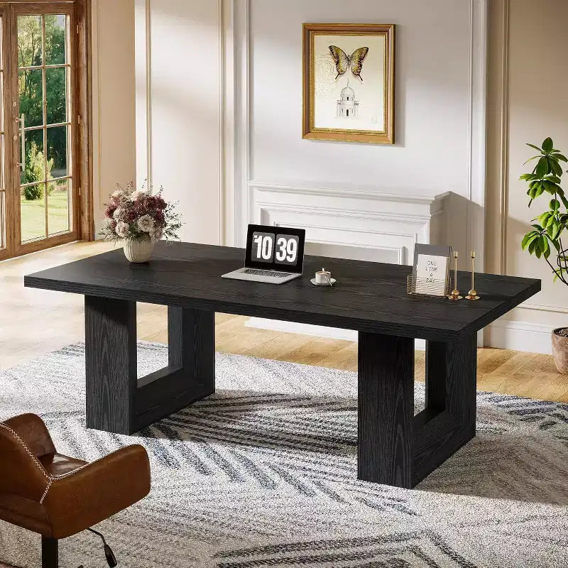 Scrivania direzionale grande da 62.99" in stile rustico, tavolo per computer da ufficio, sala conferenze, studio, nero