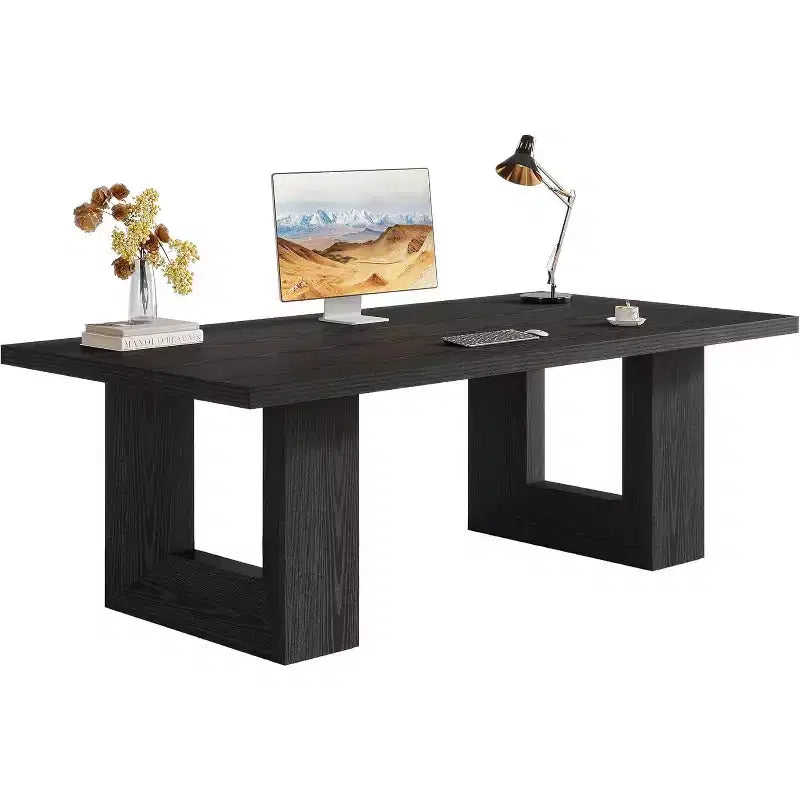 Scrivania direzionale grande da 62.99" in stile rustico, tavolo per computer da ufficio, sala conferenze, studio, nero