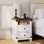 Nightstand with Charging Station, Wooden End Table with USB Ports & Power Outlets, 2 Drawer BedSide Table