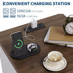 Comodino con Stazione di Ricarica, Tavolino Laterale in Legno con Porte USB e Prese di Corrente, Comodino a 2 Cassetti