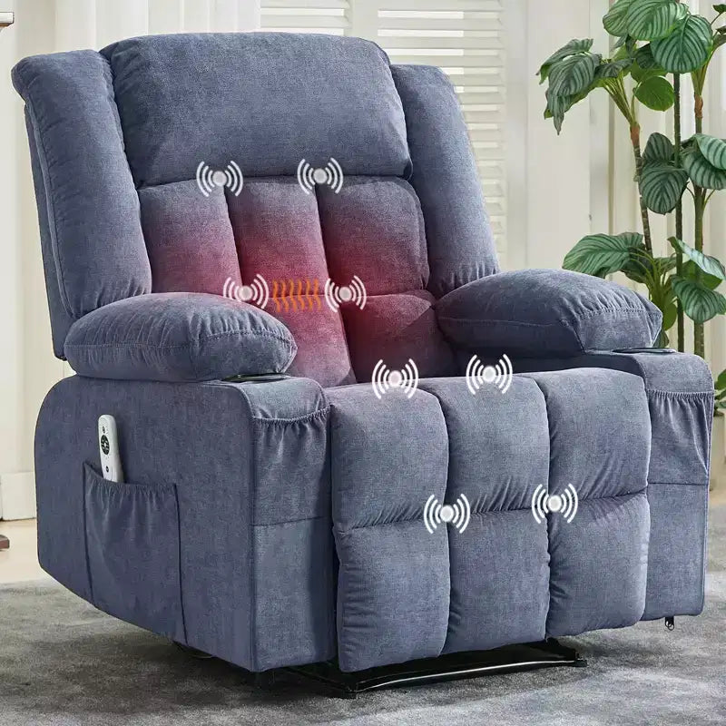 Massage Recliner Chair with Vibration and Lumbar Heat for Adults Large Widen Ergonomic ,Single Sofa Seat with 3 Positions 2 Side Pockets Cup Holders