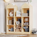 8 Cubby Kids Bookshelf with Castle Shape, Kids Reading Nook w/Toy Storage Organizer, Multiple Storage Display Case for Playroom Children's Room
