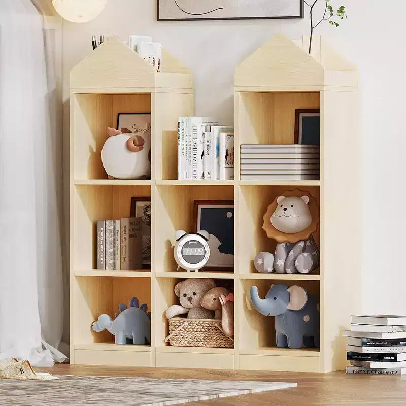 8 Cubby Kids Bookshelf with Castle Shape, Kids Reading Nook w/Toy Storage Organizer, Multiple Storage Display Case for Playroom Children's Room