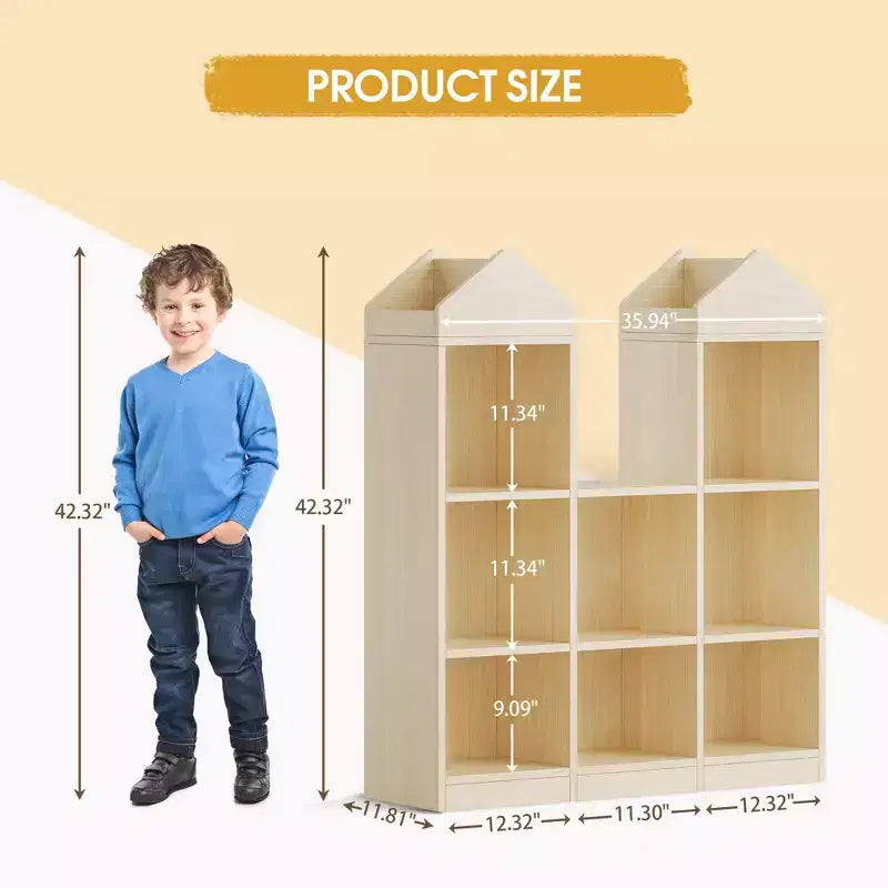 Libreria per bambini con 8 scomparti a forma di castello, angolo lettura per bambini con contenitore per giocattoli, espositore multiuso per sala giochi e cameretta dei bambini