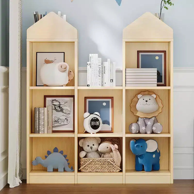 Libreria per bambini con 8 scomparti a forma di castello, angolo lettura per bambini con contenitore per giocattoli, espositore multiuso per sala giochi e cameretta dei bambini