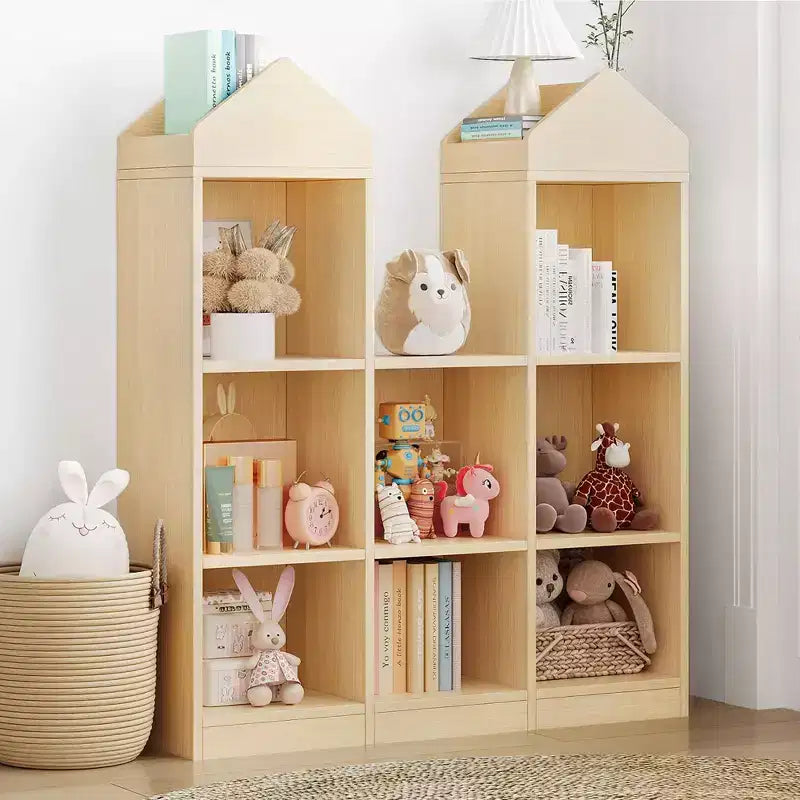 Libreria per bambini con 8 scomparti a forma di castello, angolo lettura per bambini con contenitore per giocattoli, espositore multiuso per sala giochi e cameretta dei bambini