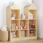 Libreria per bambini con 8 scomparti a forma di castello, angolo lettura per bambini con contenitore per giocattoli, espositore multiuso per sala giochi e cameretta dei bambini