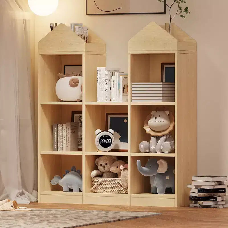 Libreria per bambini con 8 scomparti a forma di castello, angolo lettura per bambini con contenitore per giocattoli, espositore multiuso per sala giochi e cameretta dei bambini