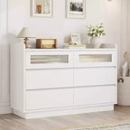 Modern 6-Drawer Dresser with Built-in LED Lights, 47 Wide. White Wood Storage Chest for Bedroom, Living Room, or Entryway Organization.
