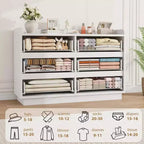 Cassettiera moderna a 6 cassetti con luci LED integrate, larghezza 119 cm. Cassettiera contenitore in legno bianco per camera da letto, soggiorno o ingresso.
