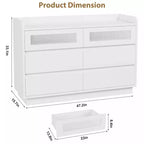 Cassettiera moderna a 6 cassetti con luci LED integrate, larghezza 119 cm. Cassettiera contenitore in legno bianco per camera da letto, soggiorno o ingresso.