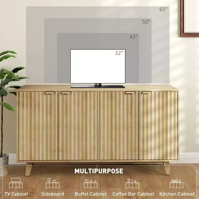 Mobile credenza da soggiorno moderno con scanalature e design ondulato, 2/4 ante, credenza decorativa da dispensa