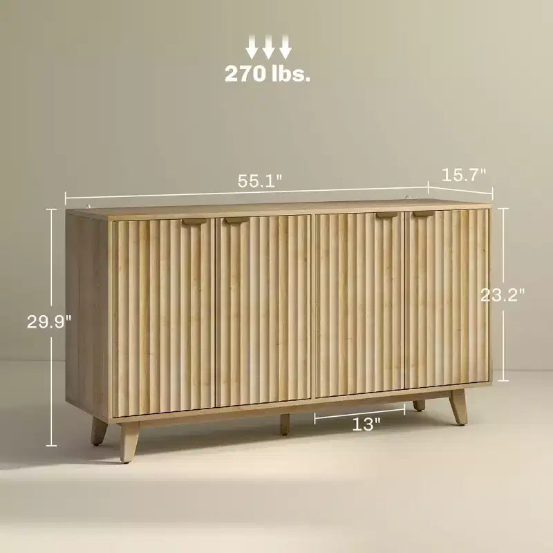 Mobile credenza da soggiorno moderno con scanalature e design ondulato, 2/4 ante, credenza decorativa da dispensa