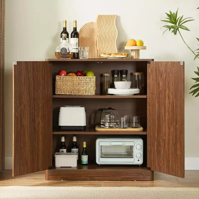 Mobile credenza da soggiorno moderno con scanalature e design ondulato, 2/4 ante, credenza decorativa da dispensa