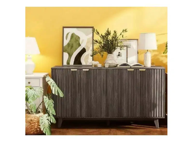 Mobile credenza da soggiorno moderno con scanalature e design ondulato, 2/4 ante, credenza decorativa da dispensa
