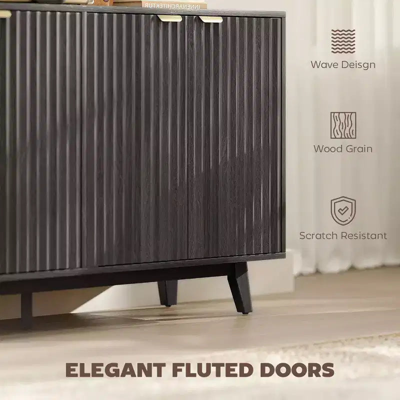 Mobile credenza da soggiorno moderno con scanalature e design ondulato, 2/4 ante, credenza decorativa da dispensa