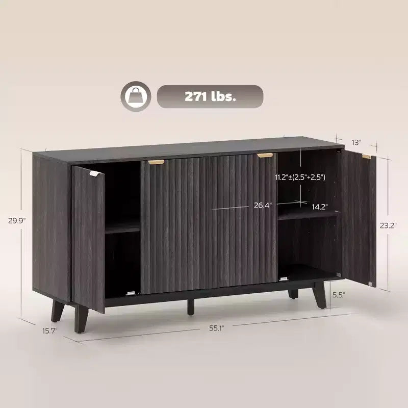 Mobile credenza da soggiorno moderno con scanalature e design ondulato, 2/4 ante, credenza decorativa da dispensa