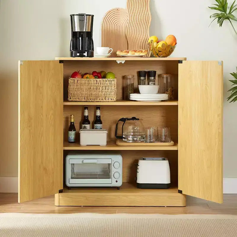 Mobile credenza da soggiorno moderno con scanalature e design ondulato, 2/4 ante, credenza decorativa da dispensa