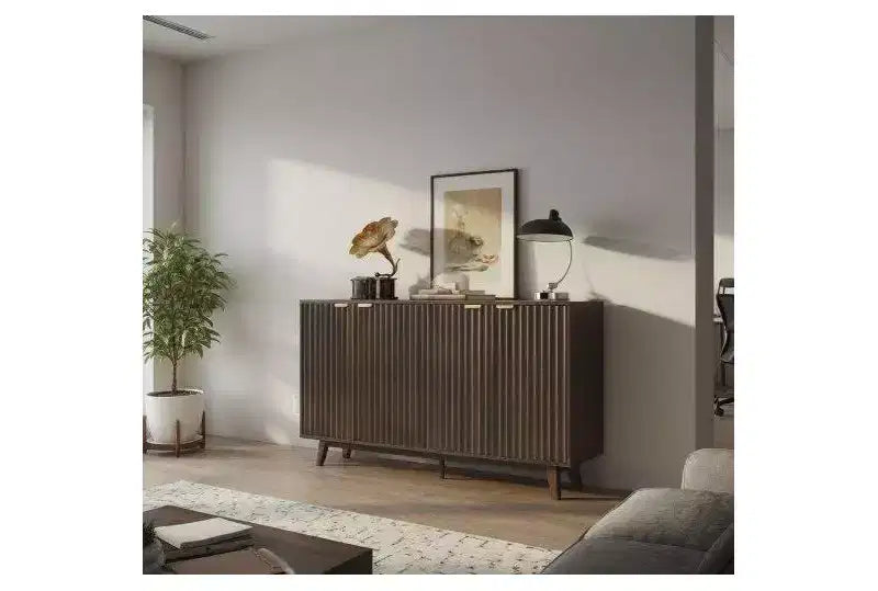Okak Modern Fluted Wavy Design Storage Buffet Cabinet with 2/4 Doors,Decorative Sideboard Pantry Cabinet for Dining Room,Kitchen