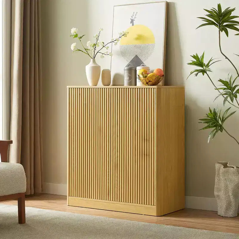 Mobile credenza da soggiorno moderno con scanalature e design ondulato, 2/4 ante, credenza decorativa da dispensa