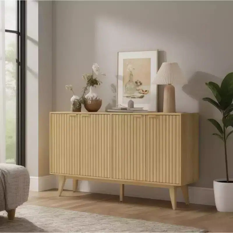 Mobile credenza da soggiorno moderno con scanalature e design ondulato, 2/4 ante, credenza decorativa da dispensa