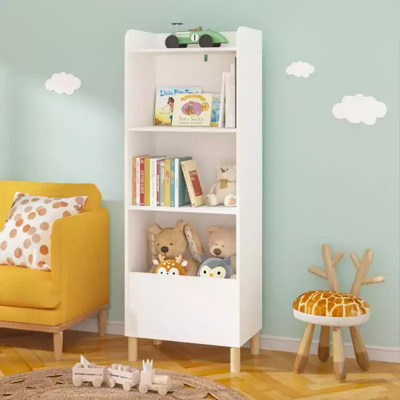 Libreria per Bambini a 4 Ripiani, Espositore per Libri per Bambini, Scaffale Contenitore Giocattoli Organizzatore per la Cameretta dei Bambini, Sala Giochi, Asilo Nido