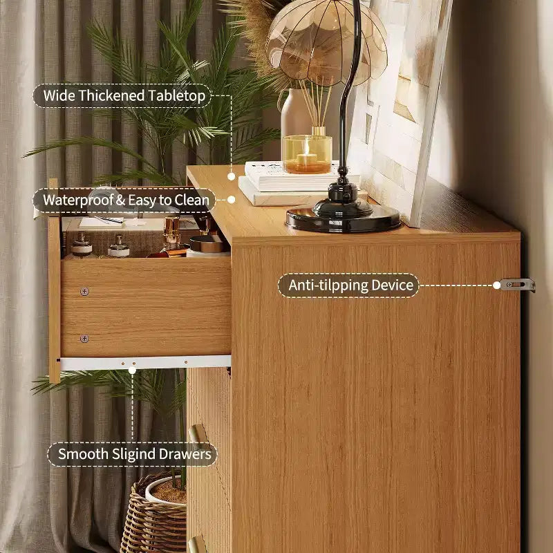 Cassettiera a 5 cassetti scanalata, comò moderno largo 32" con maniglie in metallo, organizer per vestiti, porta TV