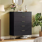 Fluted Dresser for Bedroom with 5 Drawers,32 Wide Modern Chest of Wooden Bedroom Chest with Metal Handle, Wide Clothes Storage Organizer TV Stand