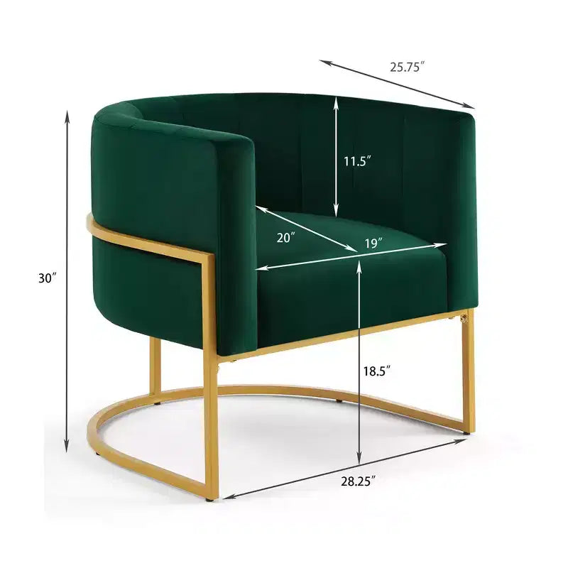 Poltrona in velluto con cuscino, base in metallo dorato, sedia da trucco imbottita con schienale curvo