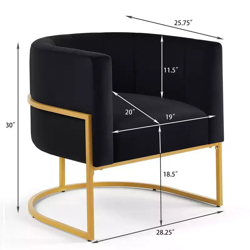 Poltrona in velluto con cuscino, base in metallo dorato, sedia da trucco imbottita con schienale curvo