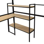 Letto a soppalco matrimoniale in metallo con scala, scrivania e mensole integrate, design salvaspazio, robusto telaio nero, non è necessaria la rete a molle
