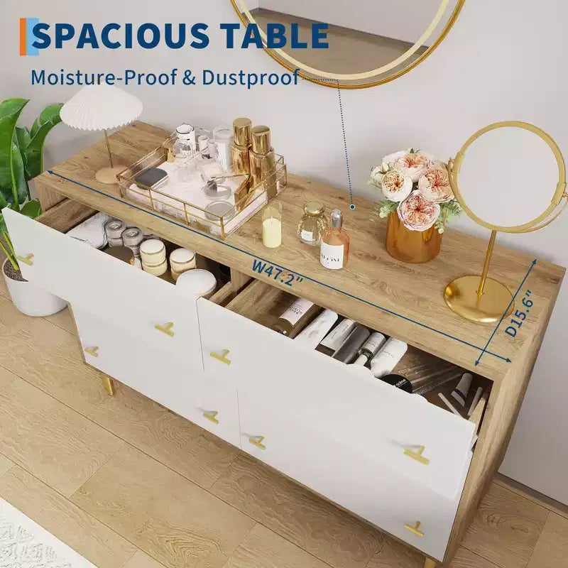 Cassettiera a 6 cassetti per camera da letto, comò in legno da 47W con maniglie a barra, organizer per vestiti, mobile TV per soggiorno