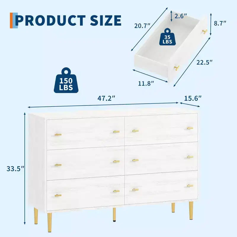 Cassettiera a 6 cassetti per camera da letto, comò in legno da 47W con maniglie a barra, organizer per vestiti, mobile TV per soggiorno