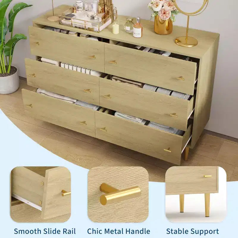 Cassettiera a 6 cassetti per camera da letto, comò in legno da 47W con maniglie a barra, organizer per vestiti, mobile TV per soggiorno