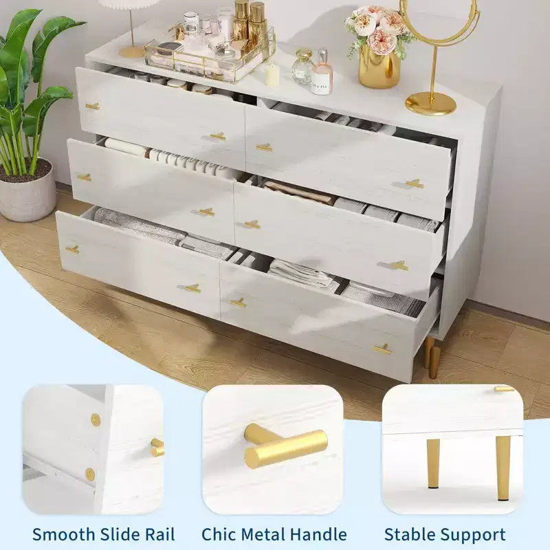 Cassettiera a 6 cassetti per camera da letto, comò in legno da 47W con maniglie a barra, organizer per vestiti, mobile TV per soggiorno