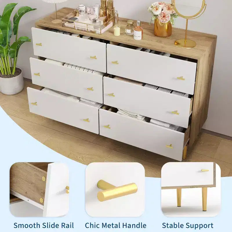 Cassettiera a 6 cassetti per camera da letto, comò in legno da 47W con maniglie a barra, organizer per vestiti, mobile TV per soggiorno