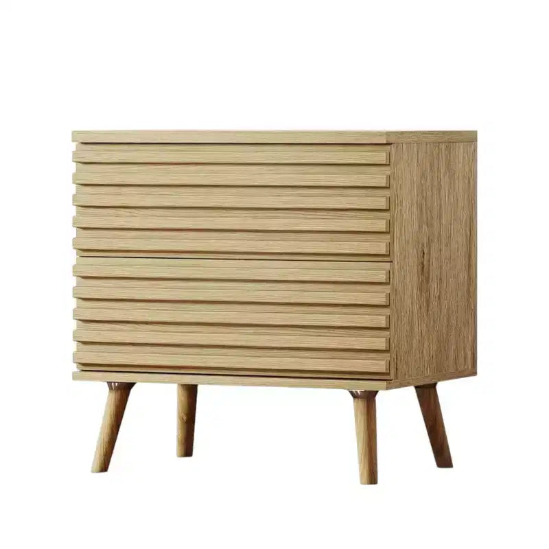 HomeRoots 23 Natural Solid Wood Ribbed Texture Two Drawer Nightstand