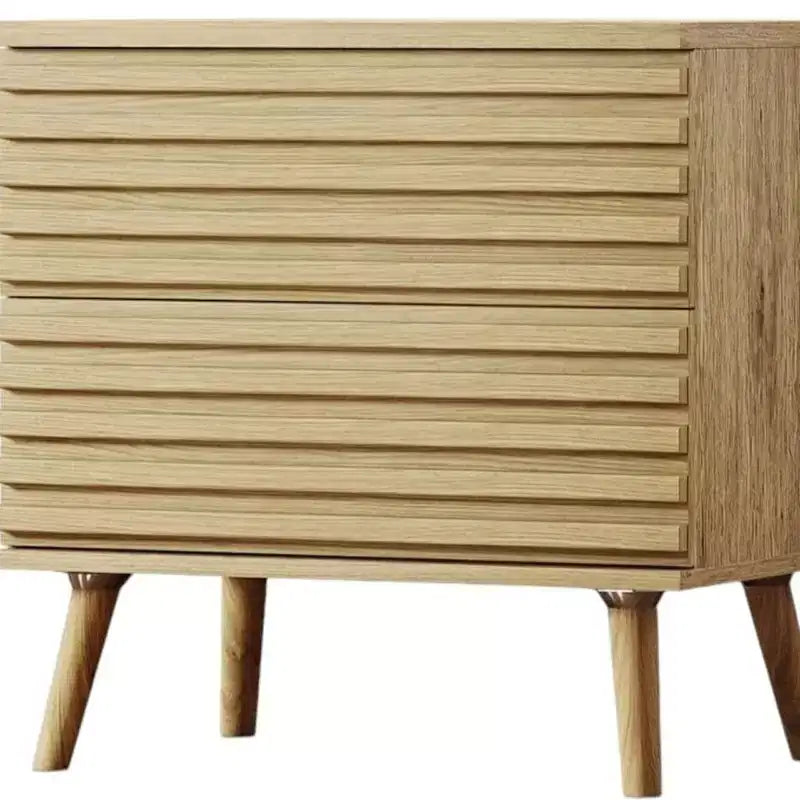 Comodino a due cassetti 23" in legno massiccio naturale con texture a coste