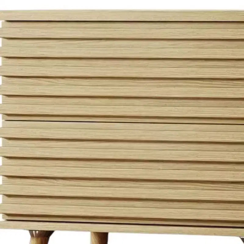 Comodino a due cassetti 23" in legno massiccio naturale con texture a coste